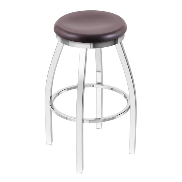 25" Swivel Counter Stool, Chrome Finish, Dark Cherry Oak Seat